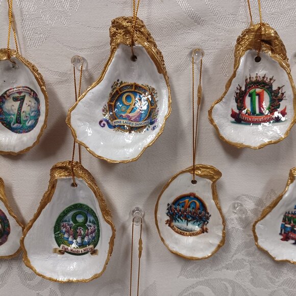 Glorious Gold #2 12 Days of Christmas Oyster Shell Ornaments + 2 Bonus Ornaments - Picture 7 of 16